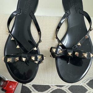 Valentino Black Studded Sandals with Crisscross Straps Authentic